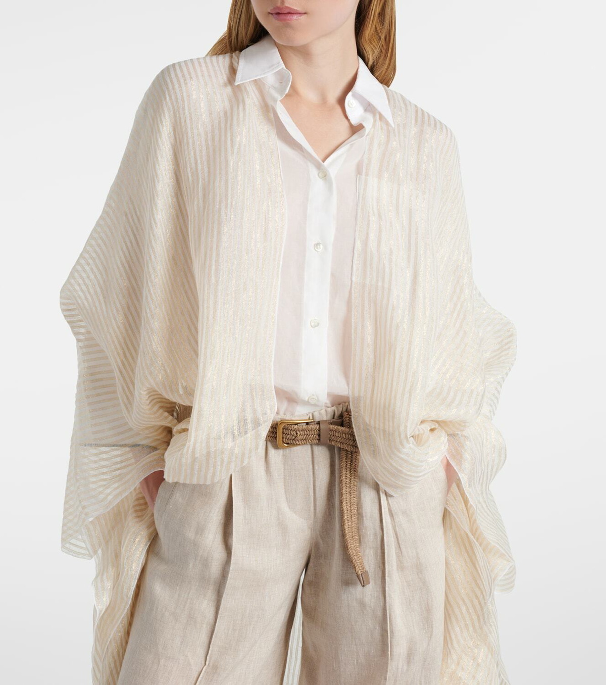 Brunello Cucinelli Fringed linen-blend cape