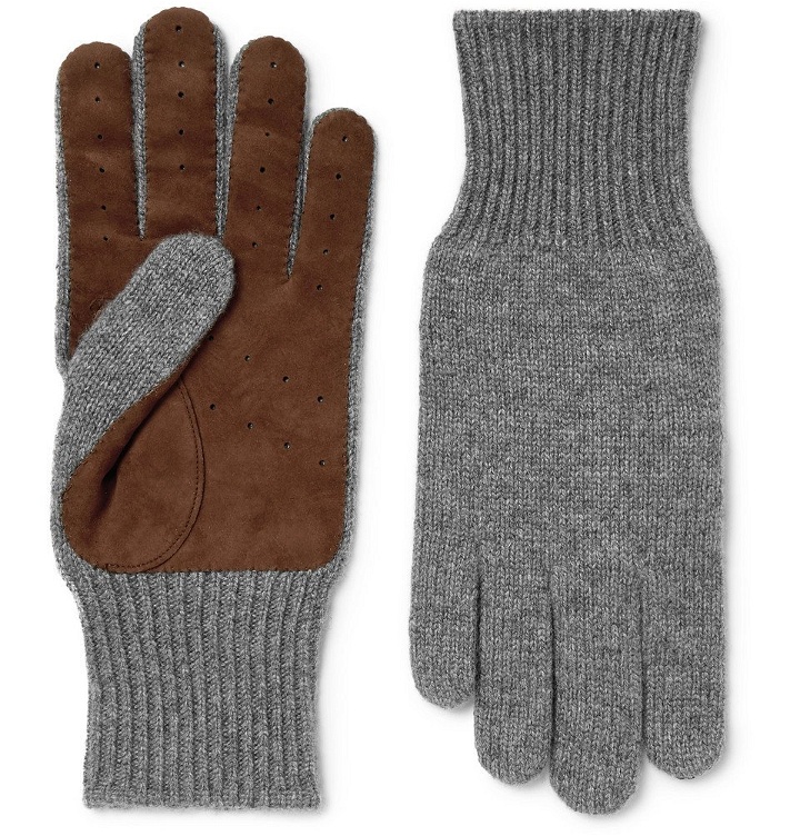 Photo: Brunello Cucinelli - Suede-Panelled Cashmere Gloves - Gray