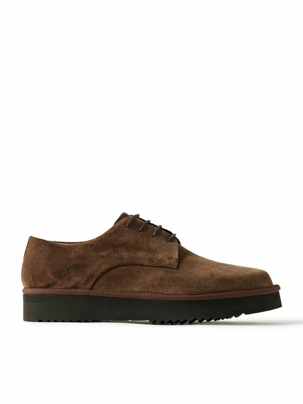 Photo: Grenson - Byron Webbing-Trimmed Suede Derby Shoes - Brown