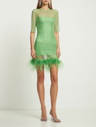 GIUSEPPE DI MORABITO - Embroidered Mesh Mini Dress W/ Feathers