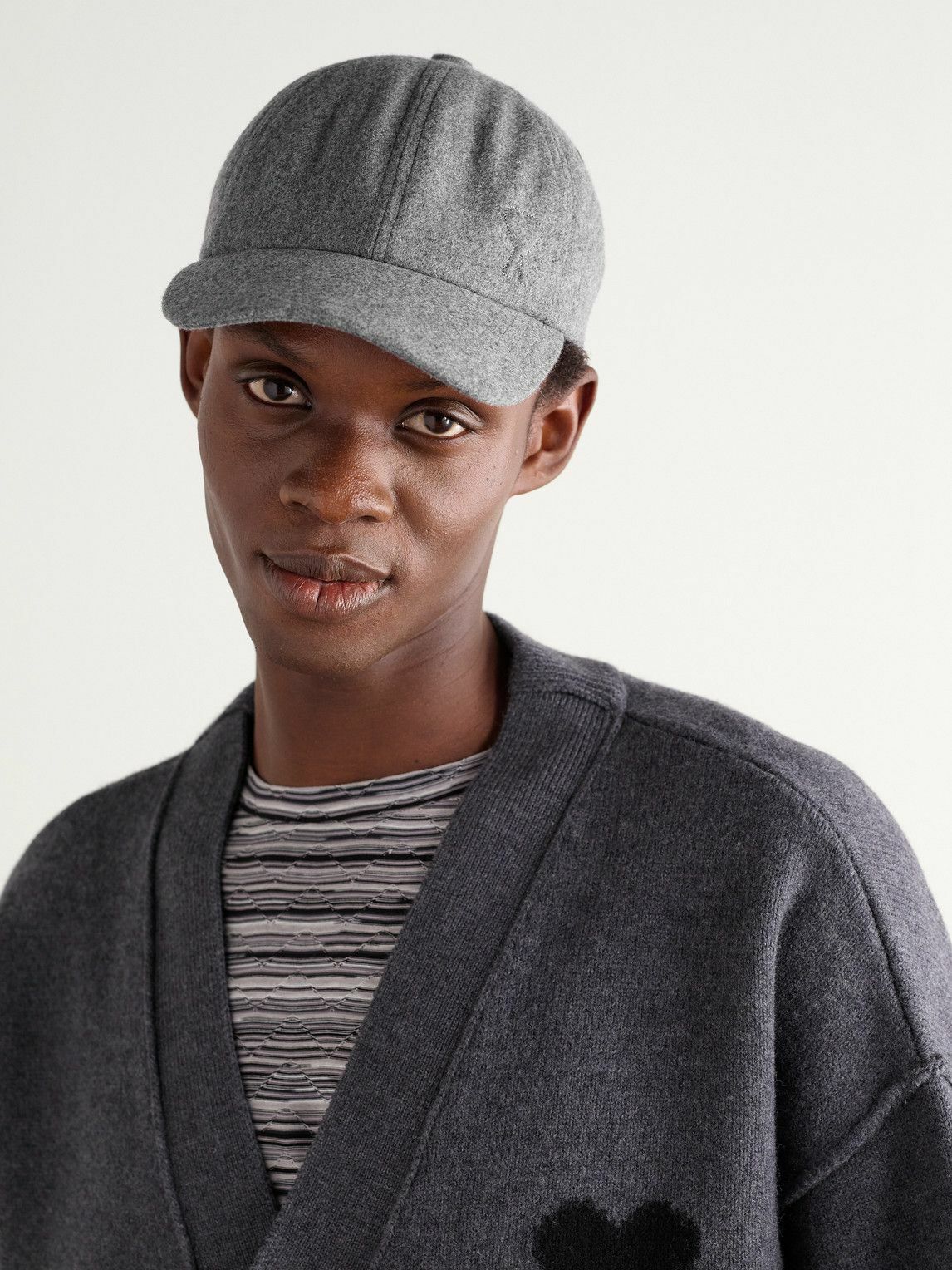 AMI PARIS - Logo-Embossed Brushed Virgin Wool-Flannel Baseball Cap