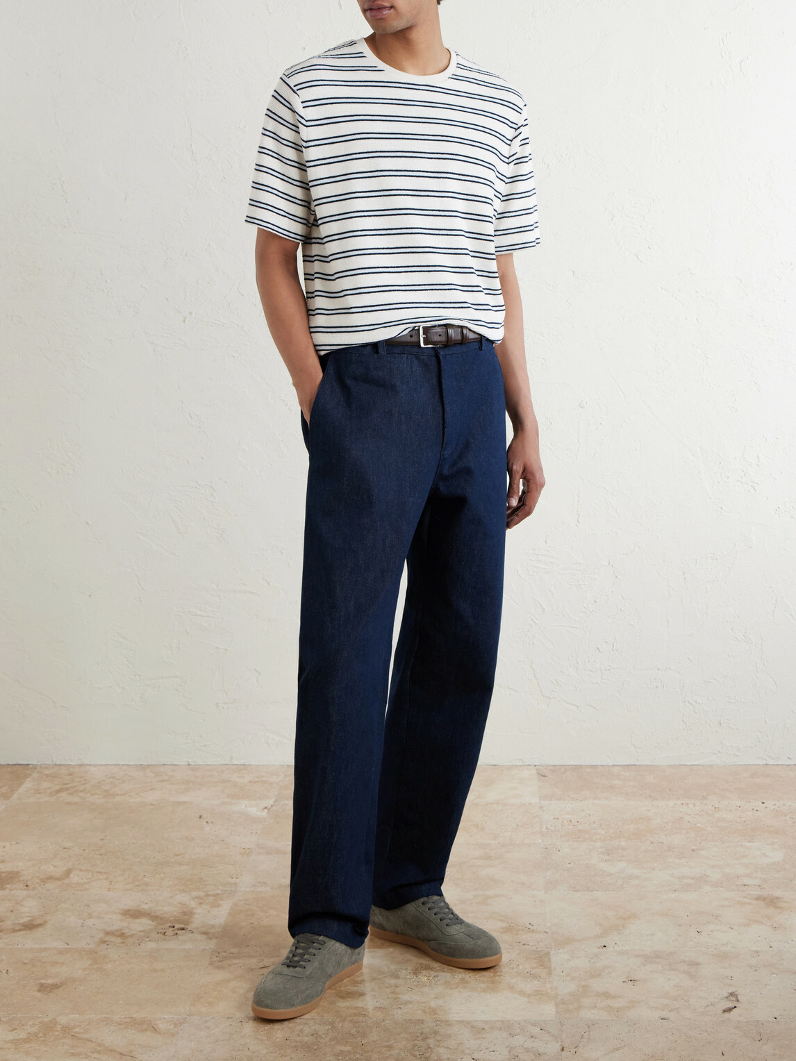 Mr P. - Striped Cotton Terry T-shirt - Blue
