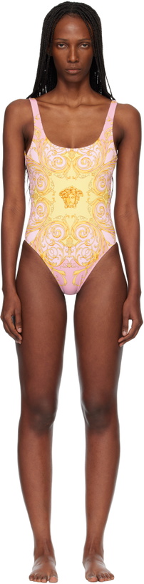 Photo: Versace Yellow & Pink Printed One-Piece Swimsuit