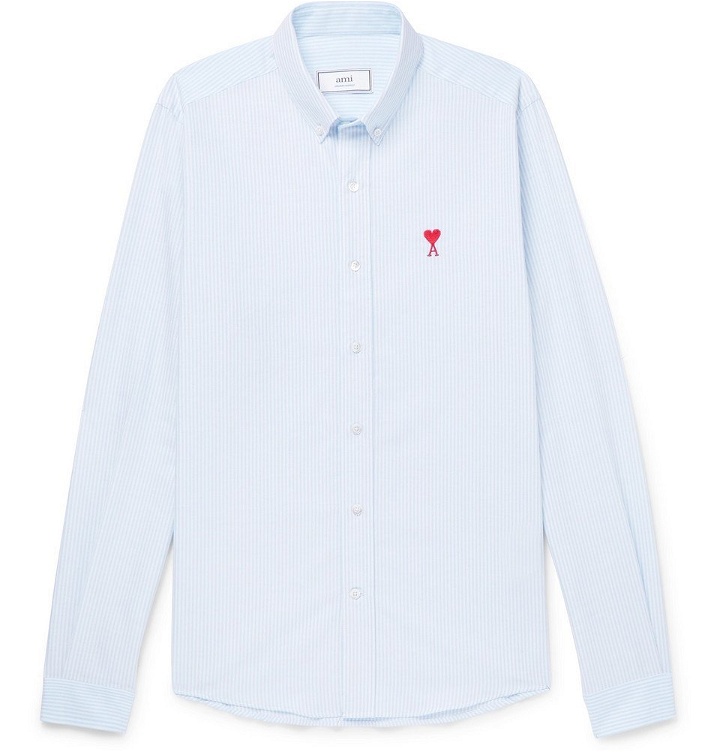 Photo: AMI - Slim-Fit Button-Down Collar Striped Cotton Oxford Shirt - Men - Blue