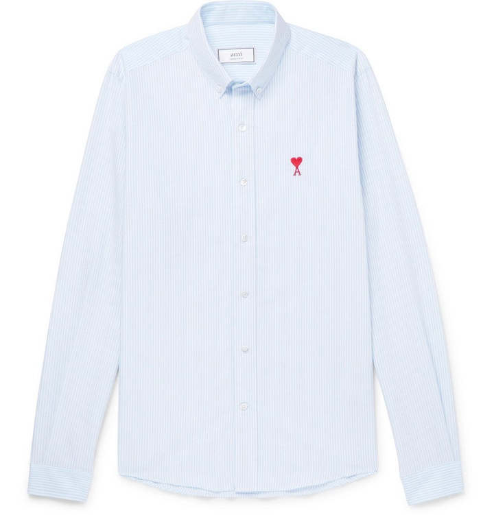 Photo: AMI - Slim-Fit Button-Down Collar Striped Cotton Oxford Shirt - Men - Blue