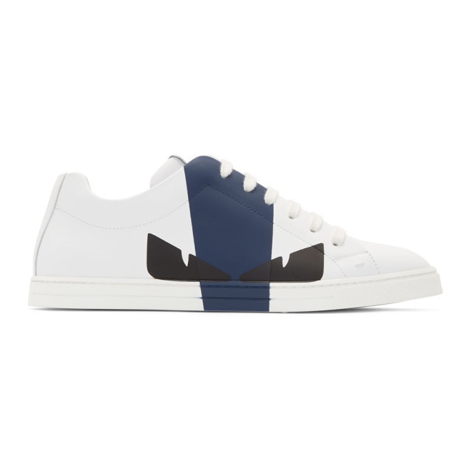Photo: Fendi White and Navy Leather Bag Bugs Sneakers