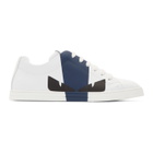 Fendi White and Navy Leather Bag Bugs Sneakers