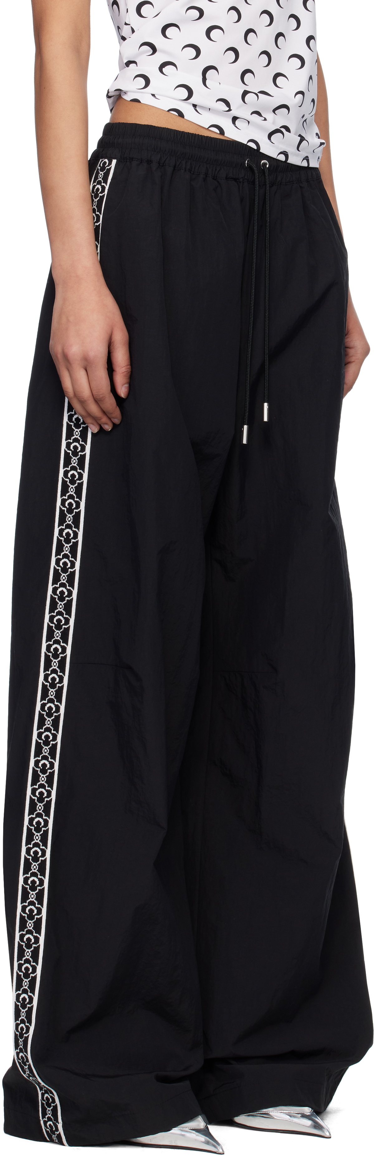 Marine Serre Black Recycled Nylon Track Pants