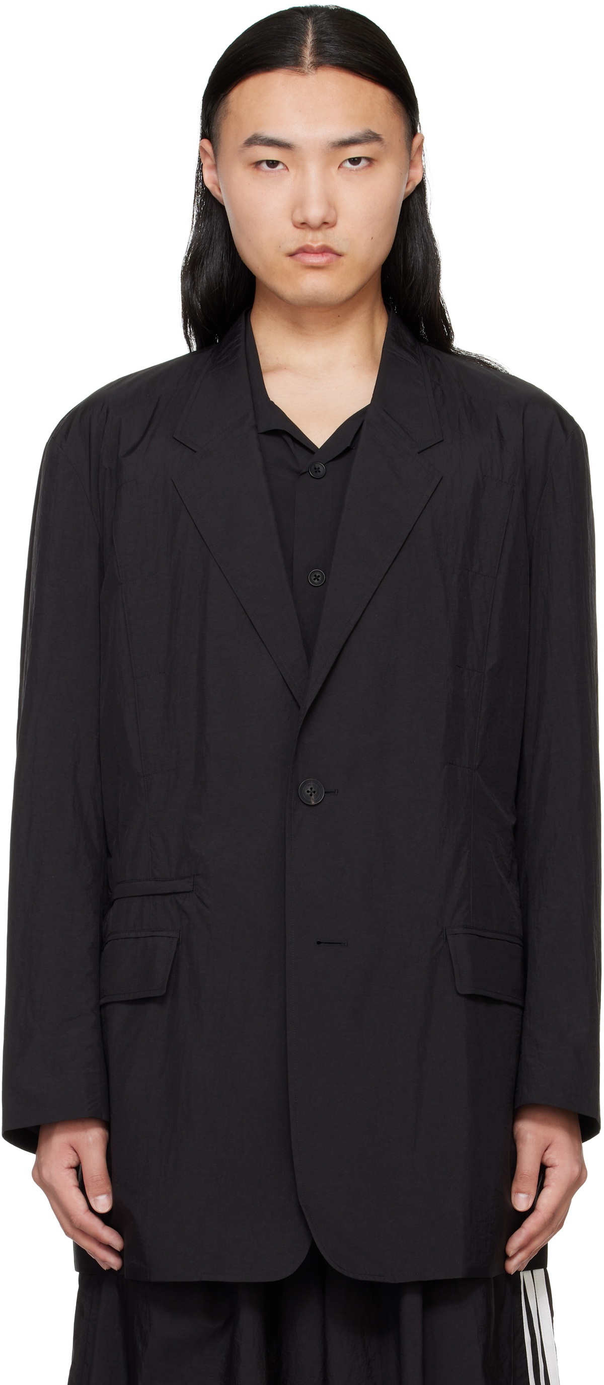 Black Padded Nylon Blazer