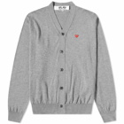 Comme des Garçons Play Men's Small Red Heart Cardigan in Grey