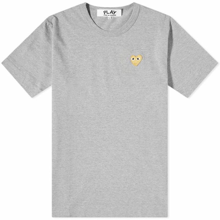 Photo: Comme des Garçons Play Men's Gold Heart Logo T-Shirt in Grey