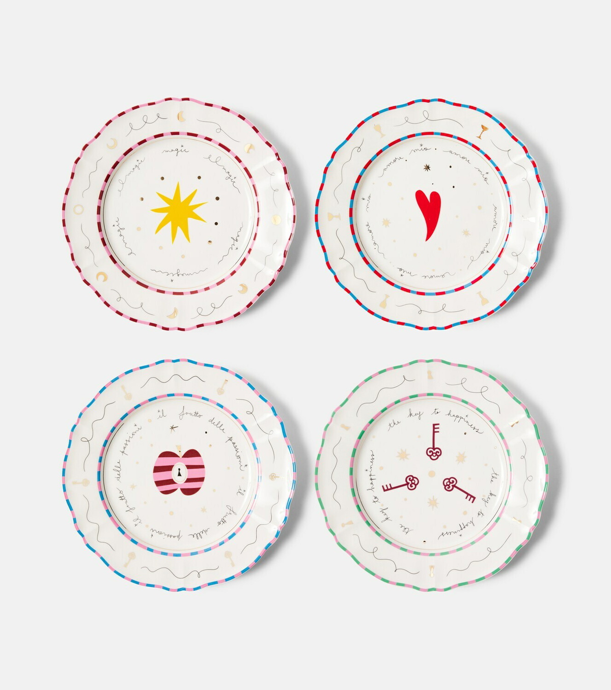 Bitossi Il Frutto della Passione set of 4 porcelain dinner plates