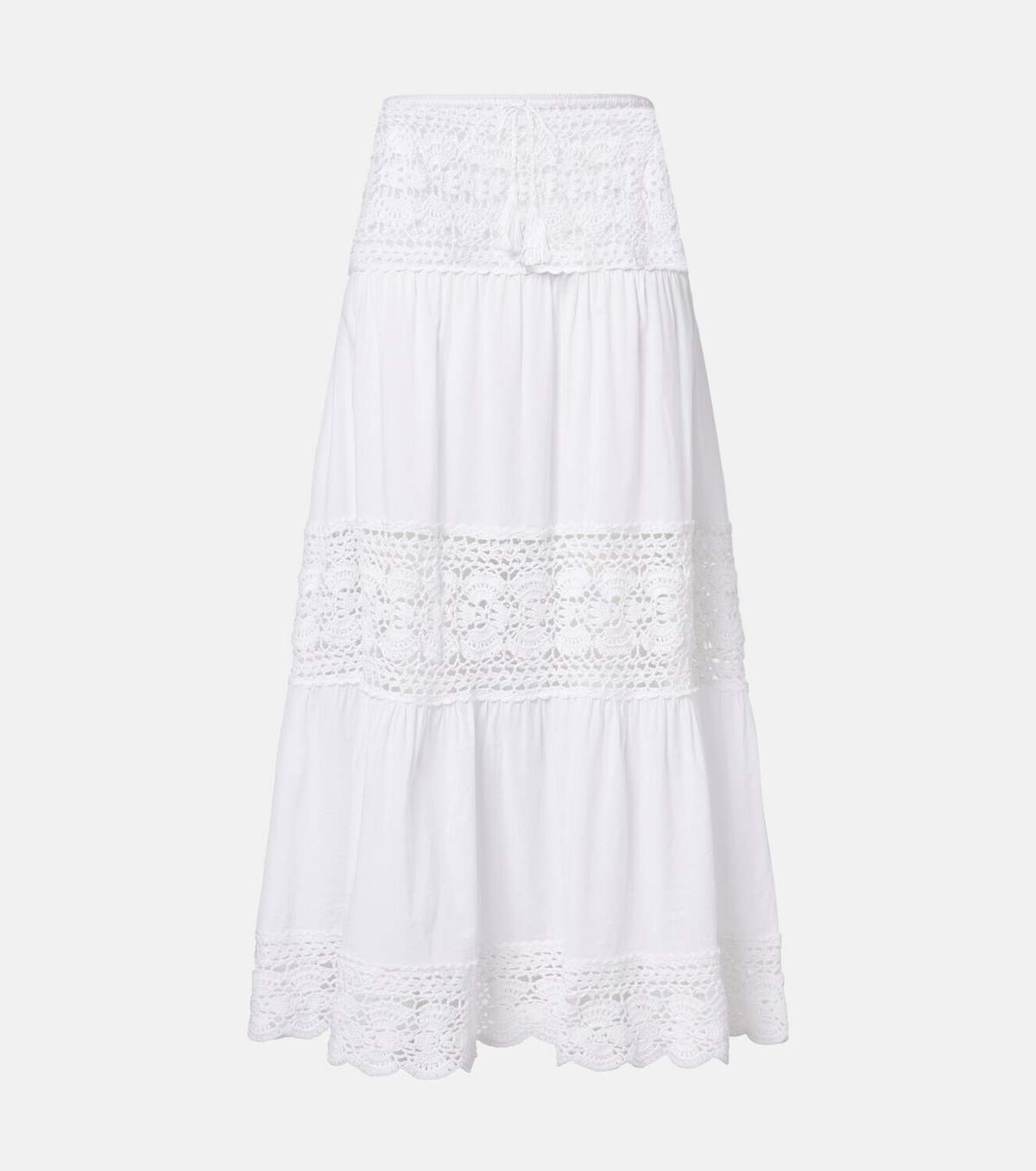 Anna Kosturova Filigree crochet-trimmed cotton midi skirt