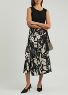 High On Point Printed Satin Midi Skirt Beige