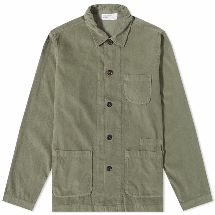Photo: Universal Works Men's Fine Cord Bakers Overshirt in Green