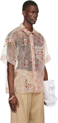 Simone Rocha Pink Sheer Patchwork Boxy Shirt