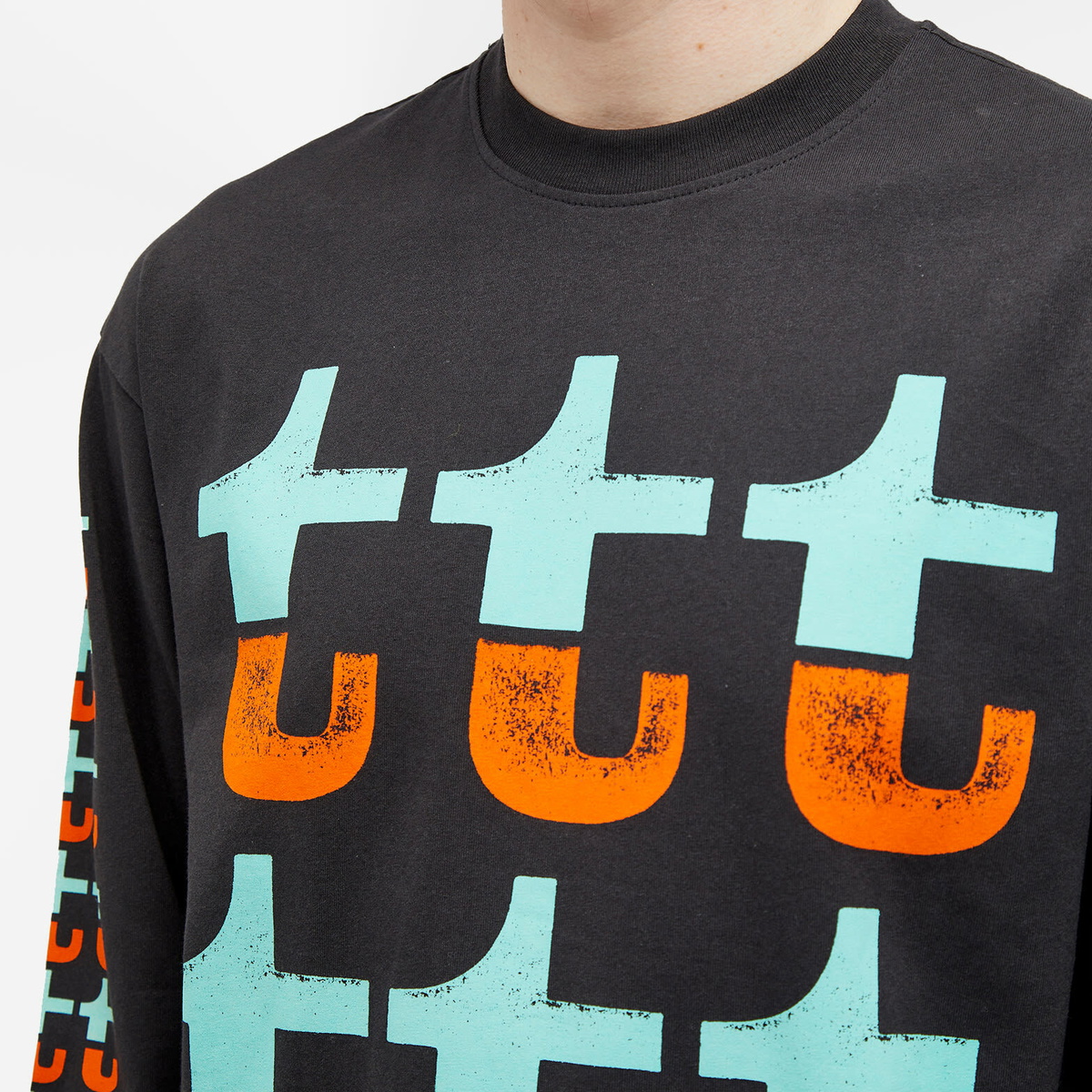 The Trilogy Tapes Men's Split Long Sleeve T-Shirt in Orange/Turqoise