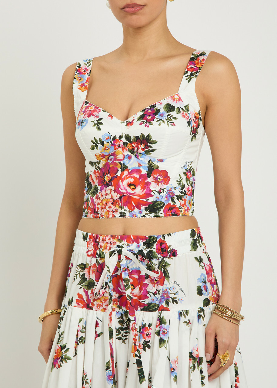 Dolce & Gabbana Floral-print Cotton-blend Bralette top White