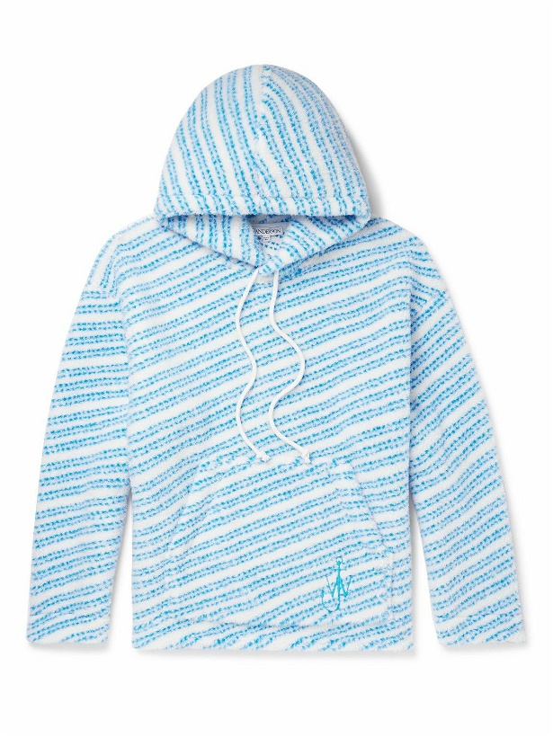 Photo: JW ANDERSON - Logo-Embroidered Striped Fleece-Jacquard Hoodie - Blue