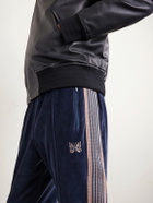 Needles - Bootcut Logo-Embroidered Striped Velour Track Pants - Blue