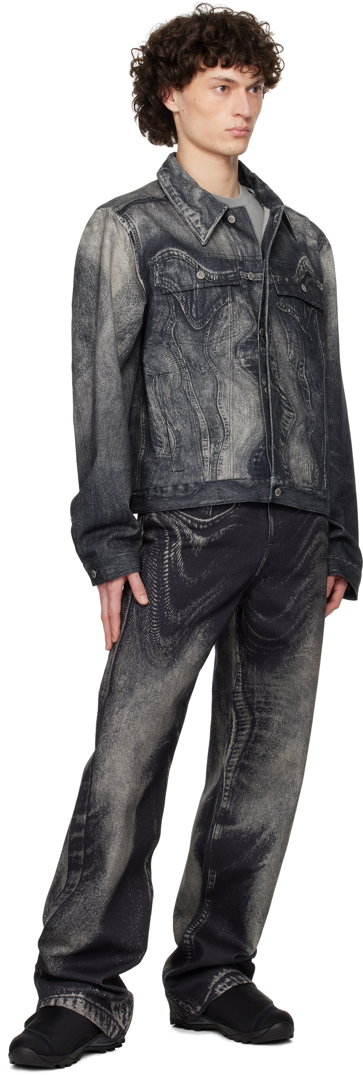 CAMPERLAB Gray & Black Distorted Print Denim Jeans