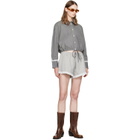 GANNI Gray Stretch Cotton Cropped Bowling Shirt