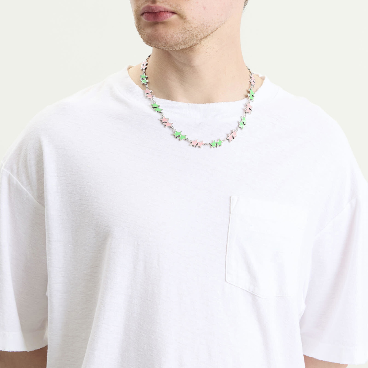 TwoJeys Melted Stars Necklace in Pink/Green 