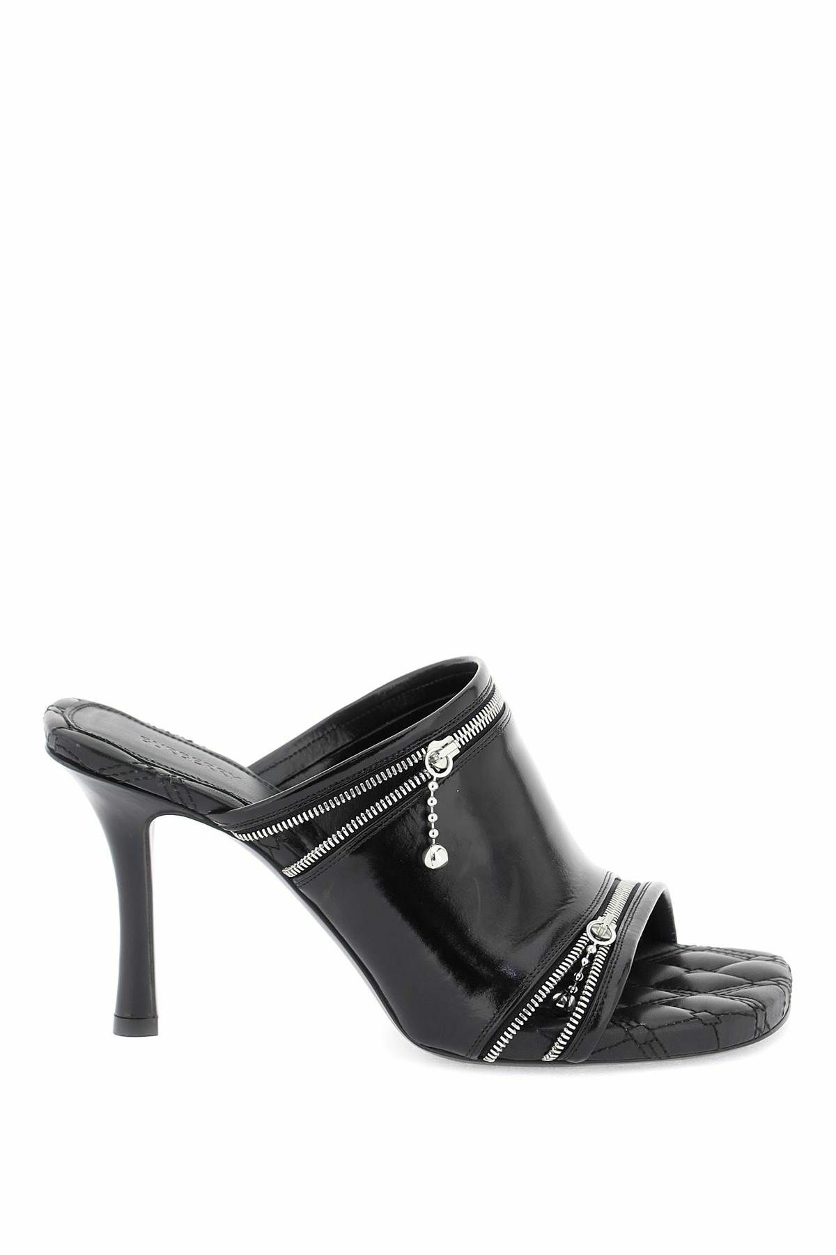 バーバリー GLOSSY LEATHER PEEP MULES レザーピープサンダル BURBERRY glossy leather peep mules Black Burberry