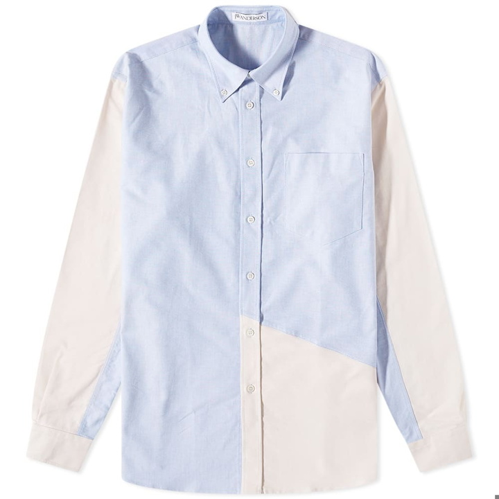 Photo: JW Anderson Men's Classic Fit Patchwork Shirt in Light Blue/Off White