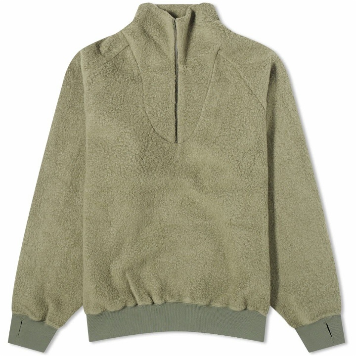 Photo: Beams Plus Men's Half Zip Popover Fleece Jacket in Olive