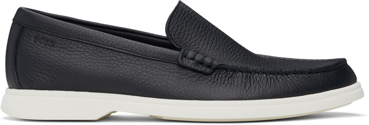 Photo: BOSS Navy Tumbled-Leather Loafers