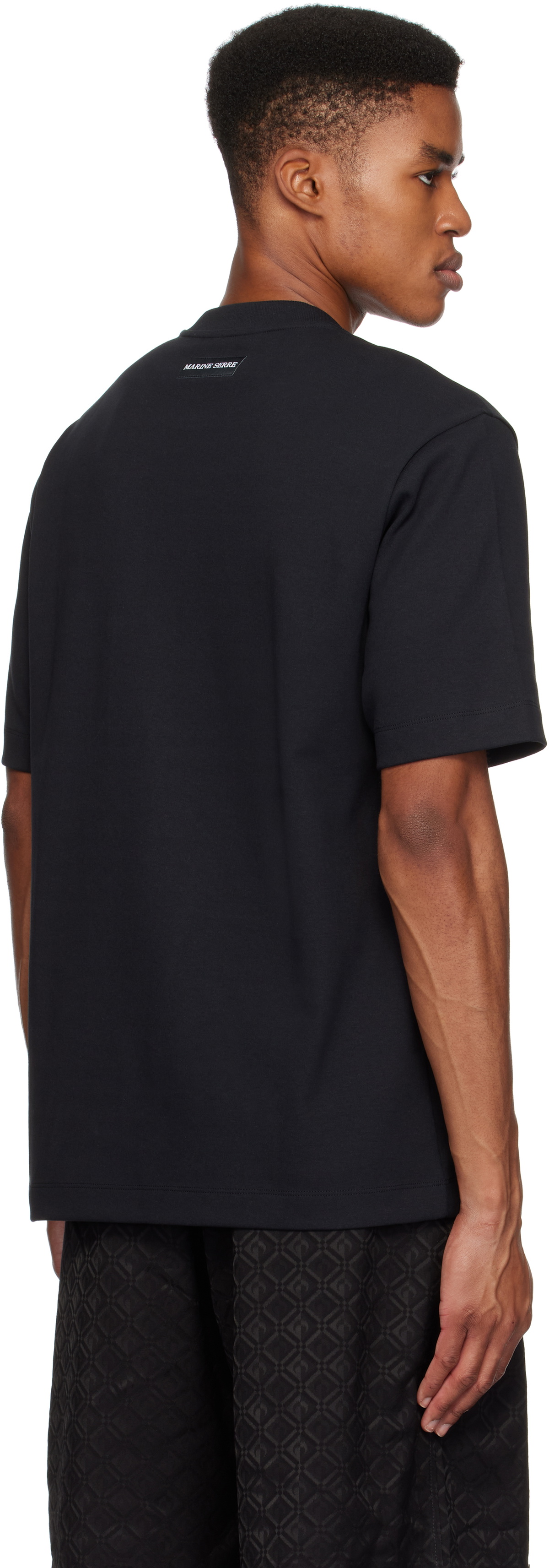 【Marine Serre】コットンジャージー ルーズフィットTシャツ 黒 Marine Serre Black Cotton Jersey Loose Fit T-shirt Marine Serre