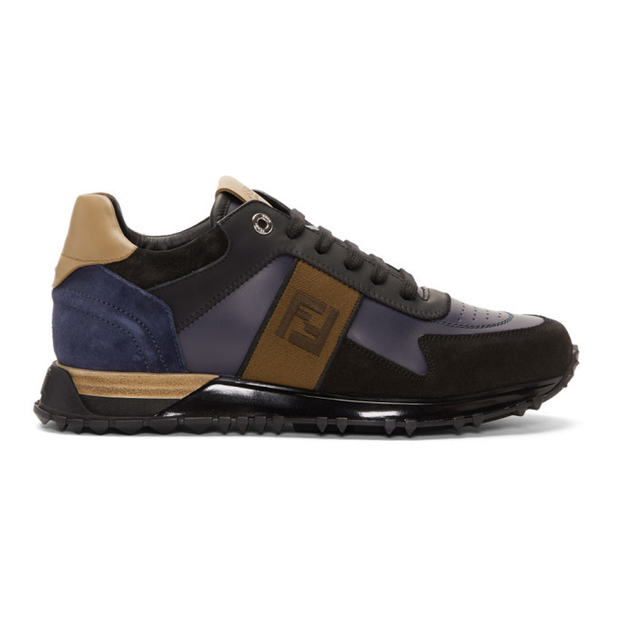 Fendi Black and Blue Forever Fendi Patch Sneakers Fendi