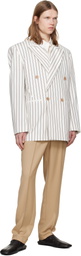 LGN Louis Gabriel Nouchi Off-White Straight Double-Breasted Striped Blazer