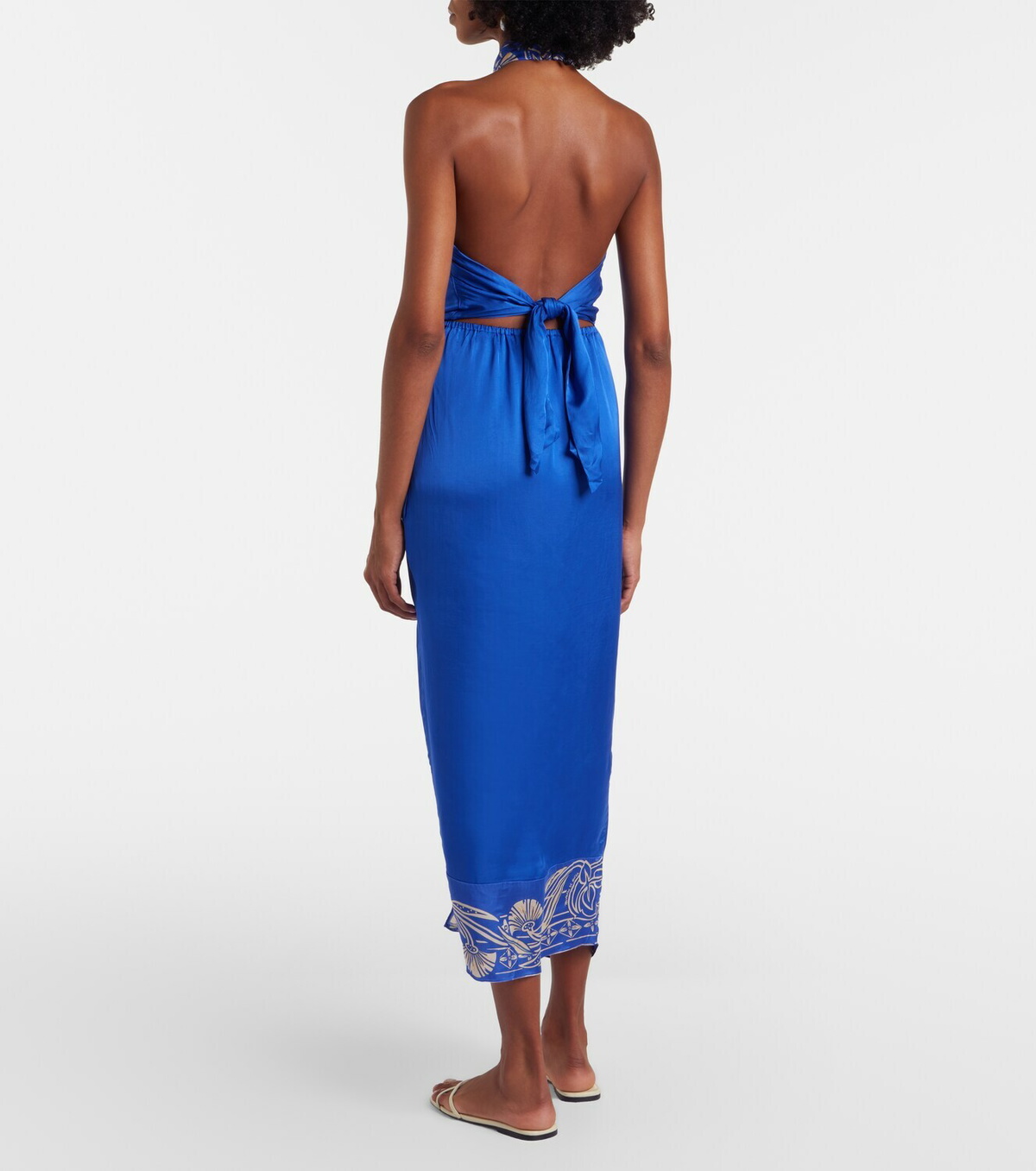 Poupette St Barth Hana floral halterneck satin midi dress