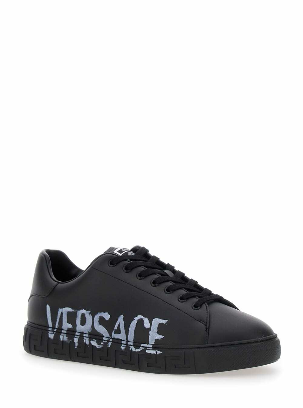 Versace - Squalo Printed Leather and Mesh Sneakers - Black