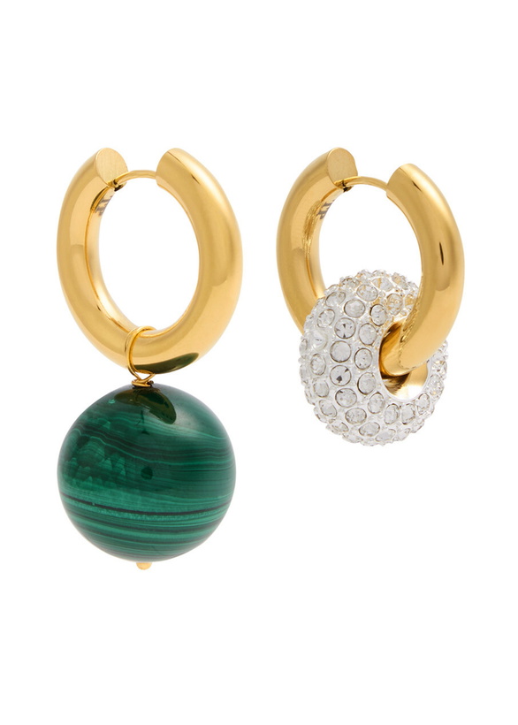 Photo: Timeless Pearly Mismatched 24kt Gold-plated Hoop Earrings - Green - One Size