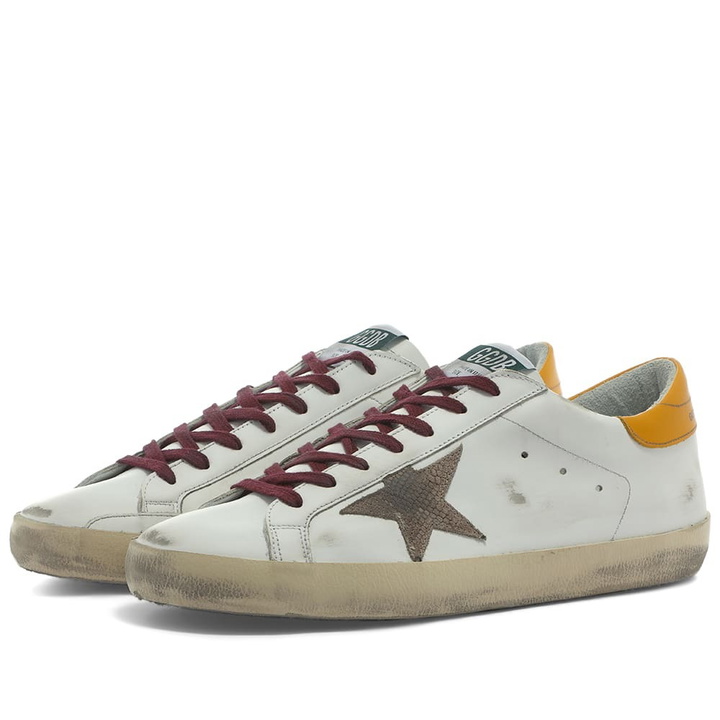 Photo: Golden Goose Men's Super-Star Leather Sneakers in White/Beige/Golden