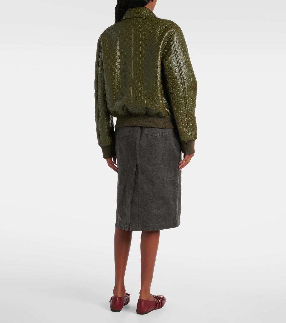 Gucci GG embossed leather bomber jacket