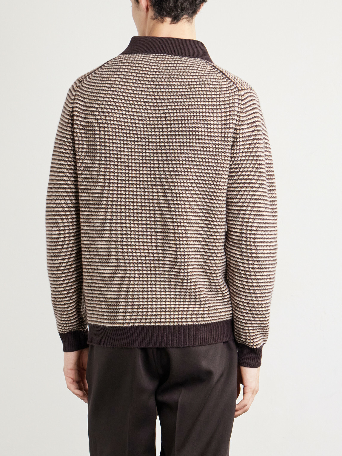 Lardini - Striped Camp-Collar Wool and Cashmere Blend Sweater - Brown