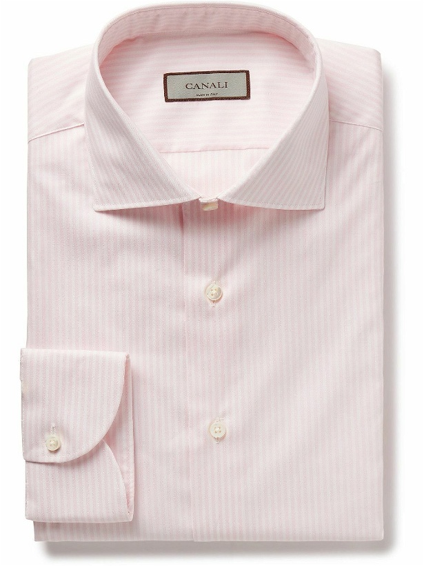 Photo: Canali - Slim-Fit Cutaway-Collar Striped Cotton-Twill Shirt - Pink