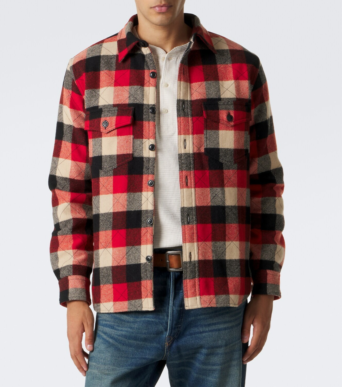 RRL Padded plaid wool twill overshirt