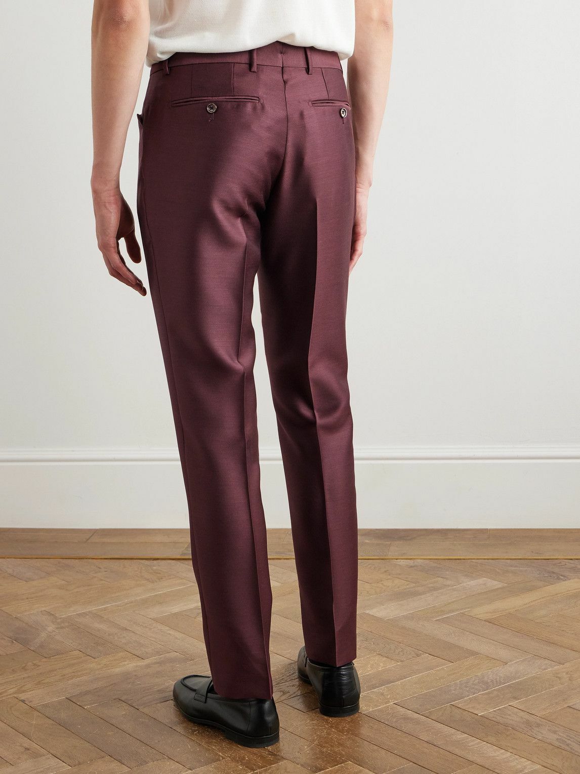 TOM FORD - Dyllan Straight-Leg Wool, Mohair and Silk-Blend Twill Trousers -  Burgundy TOM FORD