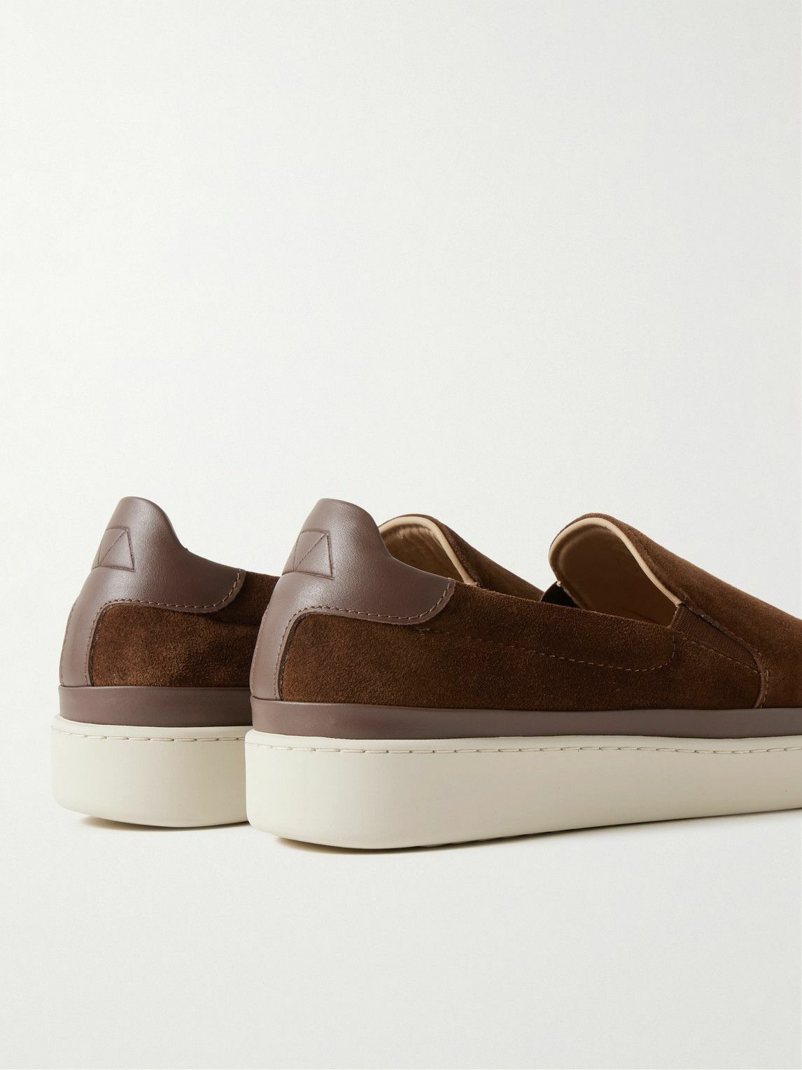 Mulo - Leather-Trimmed Waxed-Suede Slip-On Sneakers - Brown