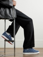 Christian Louboutin - Louis Junior Grosgrain-Trimmed Embroidered Distressed Denim Sneakers - Blue