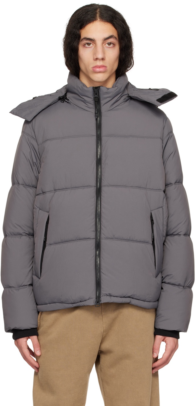 The Very Warm Gray Hooded Puffer Jacket The Very Warm