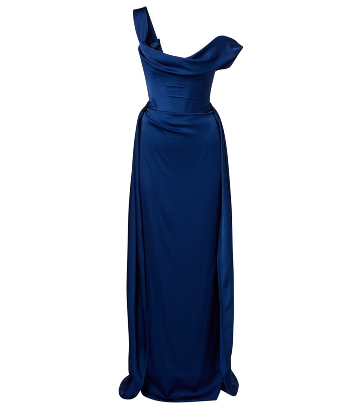 navy blue dress for baby girl Panther gathered asymmetric maxi dress in black - Vivienne Westwood main image 0