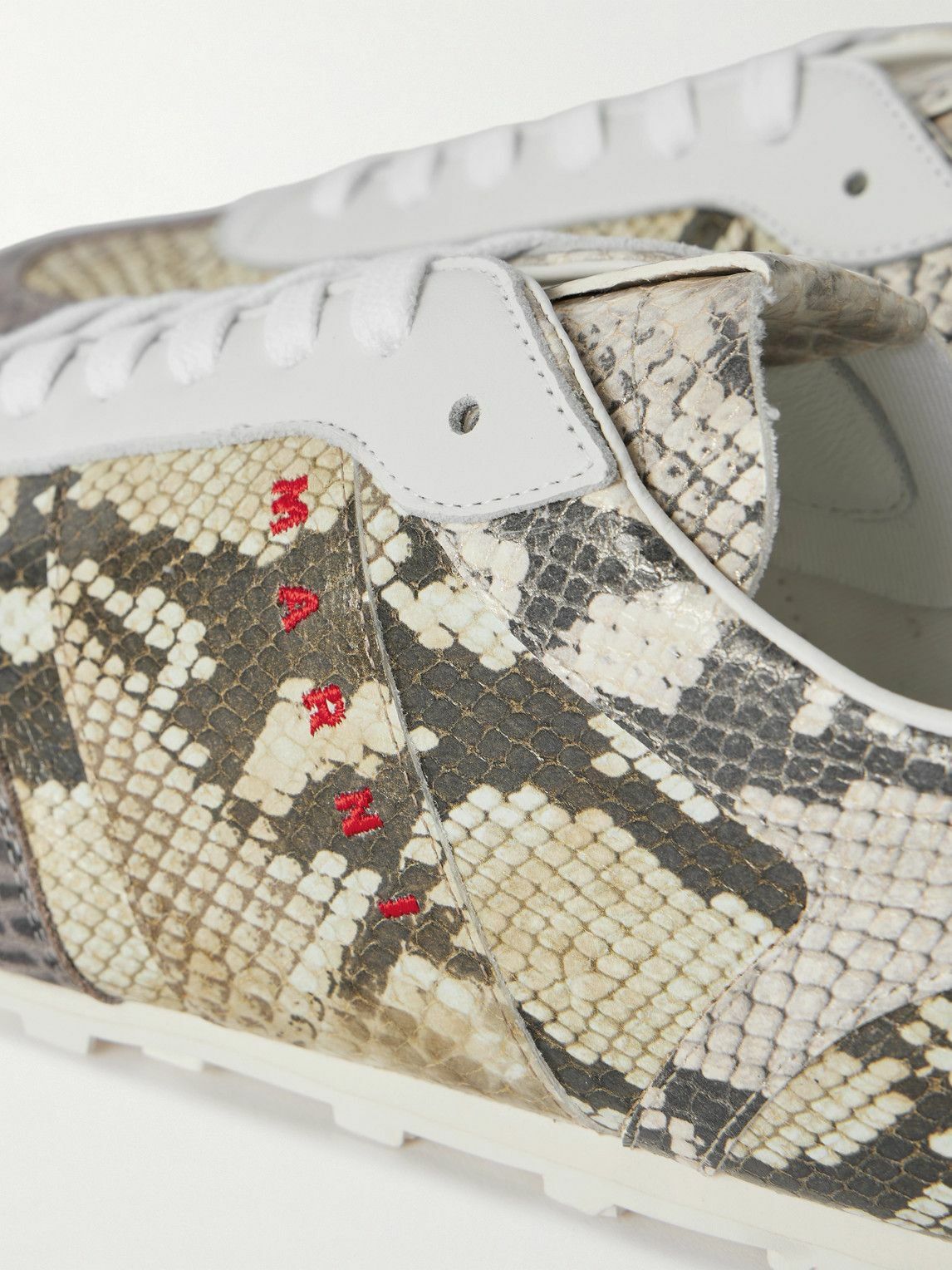 Marni - Logo-Embroidered Croc and Snake-Effect Leather Sneakers - Gray