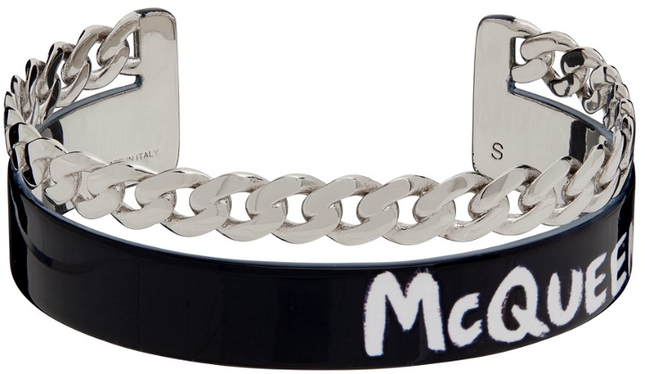 Photo: Alexander McQueen Black & Silver Graffiti Cuff Bracelet