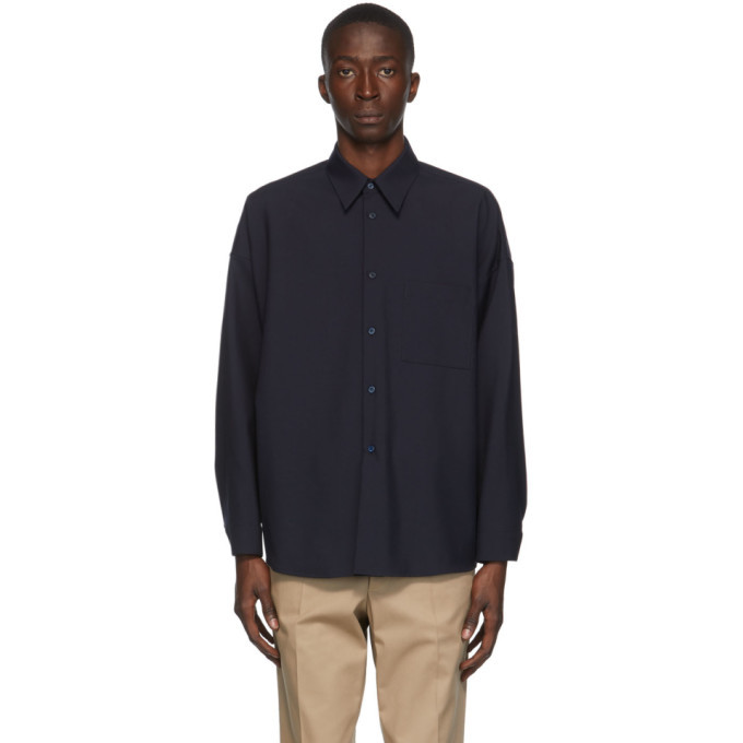 Marni Navy Tropical Wool Shirt Marni